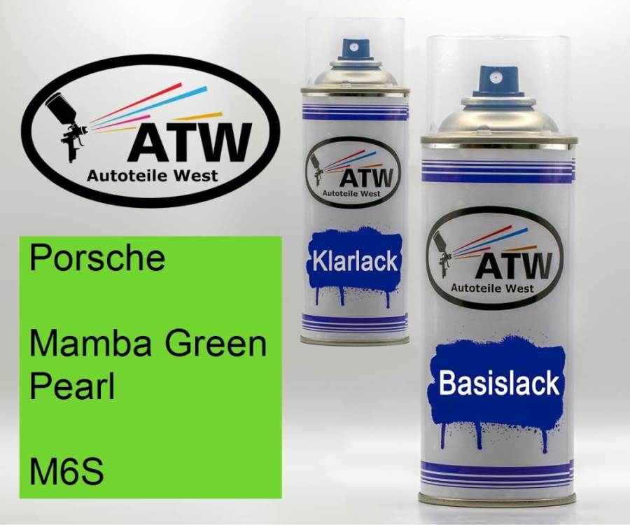 Porsche, Mamba Green Pearl, M6S: 400ml Sprühdose + 400ml Klarlack - Set, von ATW Autoteile West.